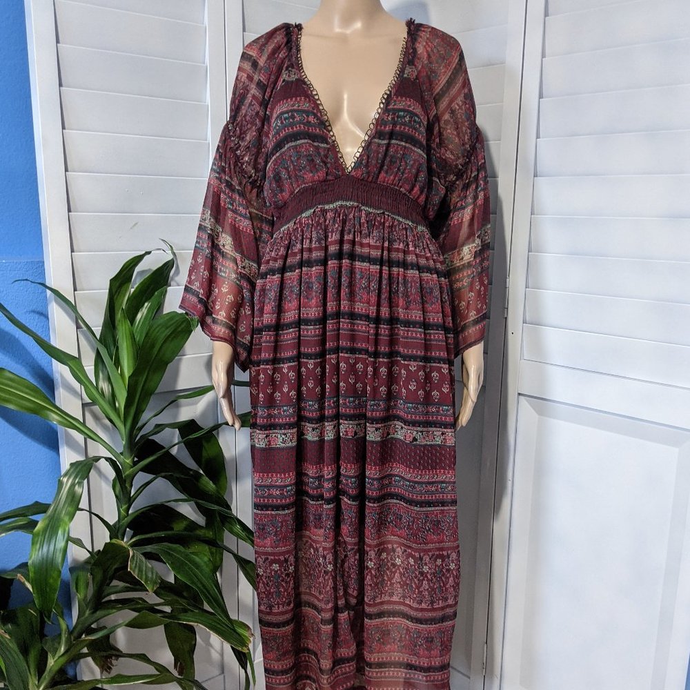 Anthropologie Boho Print Dress by Boemo Maroon L